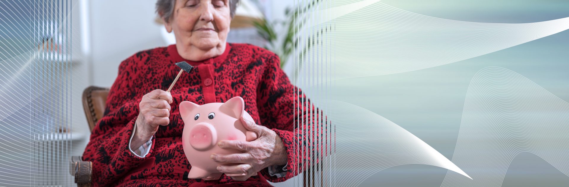 Woman Cracking Open Piggy Bank full of retirement savings